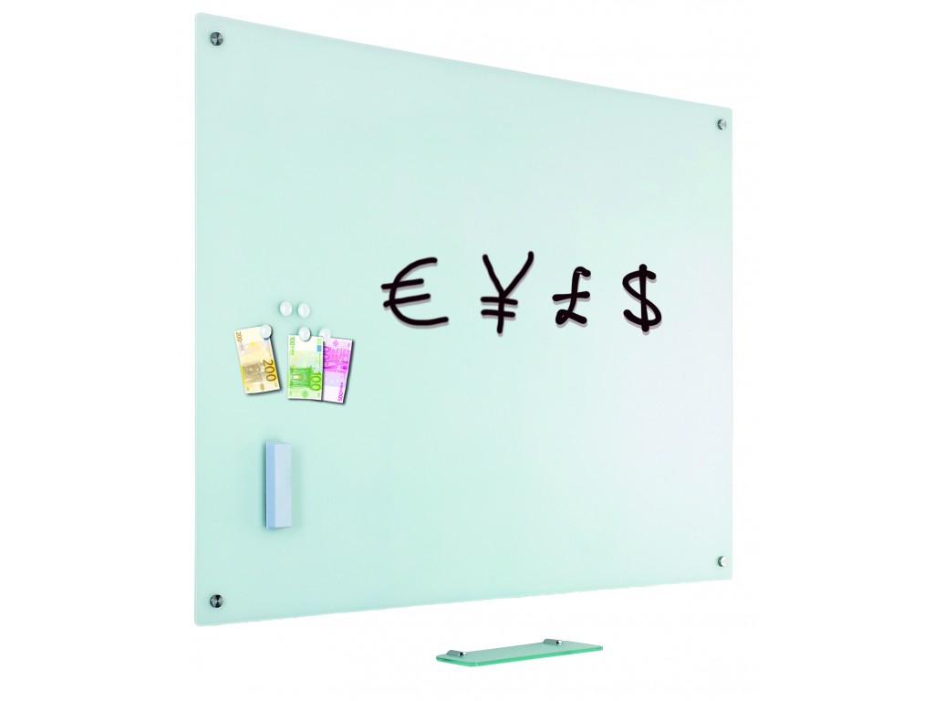 Whiteboard glas, mat wit, 60x90 cm. Compleet met gratis accessoires