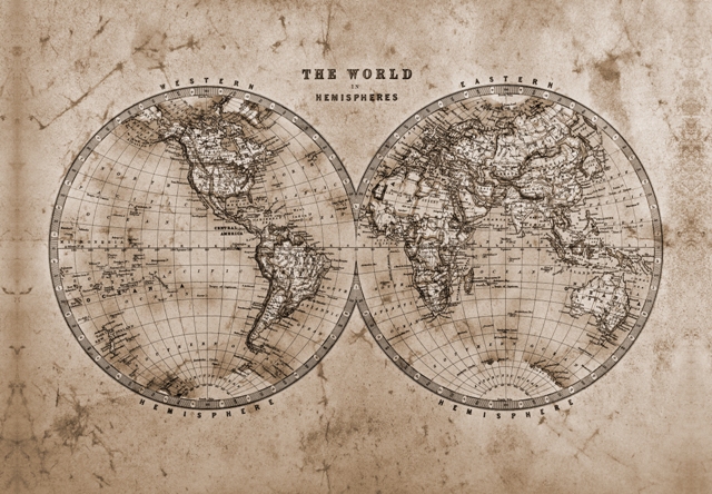 wereldkaart canvas klassieke kaart in sepia